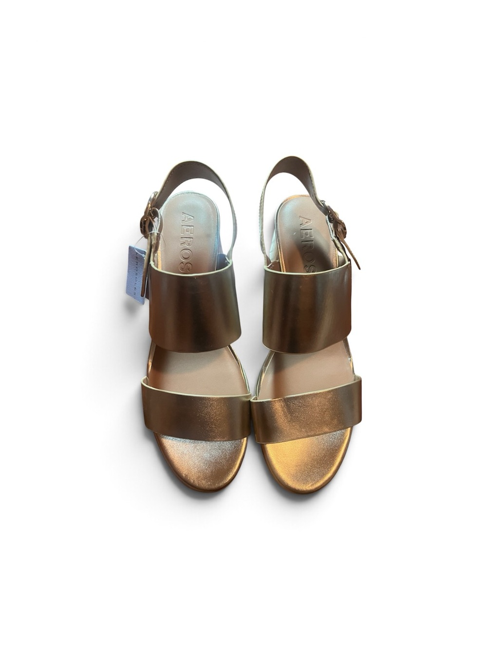 Aerosoles Metallic Gold Platform Block Heel Sandals Size 10 NWT